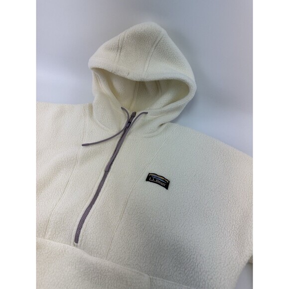 LL Bean Katahdin Fleece Half-Zip Hoodie Cream Sherpa Fleece 511655 Womens Medium - Picture 9 of 13